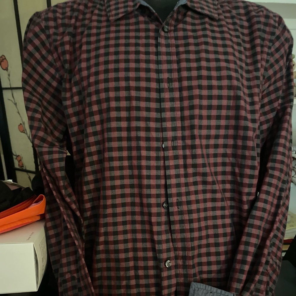 London Fog Men's Red and Black Check Button-Down Shirt